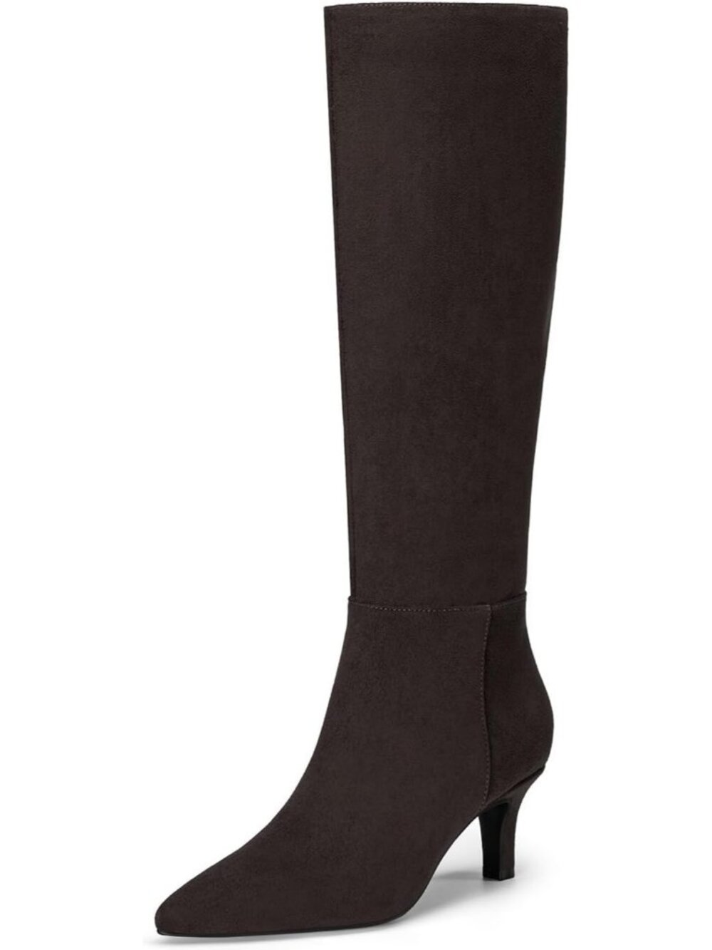 Women's Chocolate Faux Suede Side Zipper Heels Pointed Toe Knee High Boots